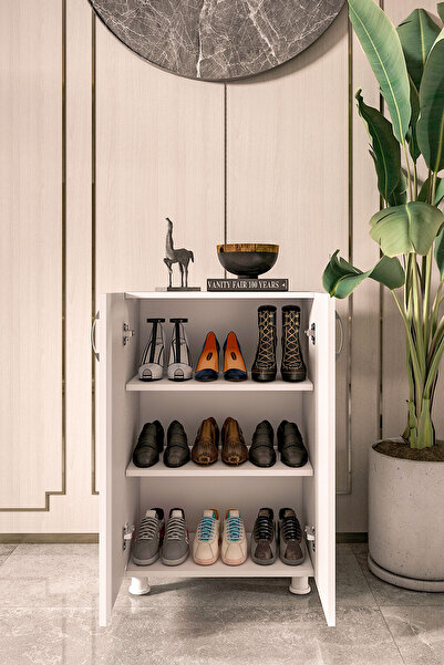 Durusilya Mobilya Ayakkabılık Dolabı Çift Kapaklı 2 Raflı Çok Amaçlı Dolap