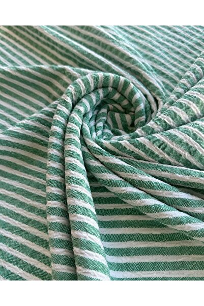 Marka Gofre Dikey Çizgi Dokuma Kumaş Yeşil 1 Metre