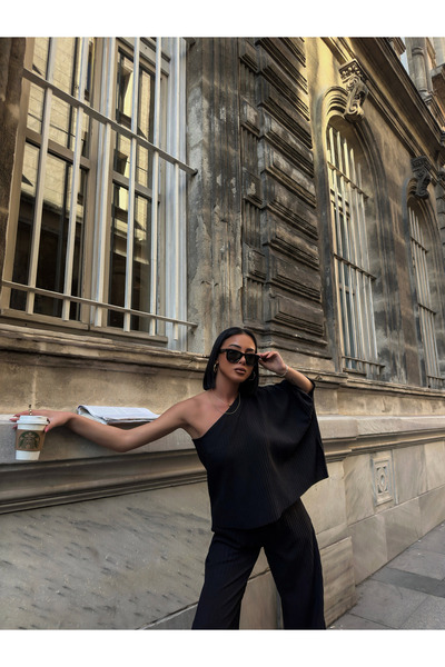 OUZ Fashion طقم حديد نسائي من قماش باميلا برقبة قارب