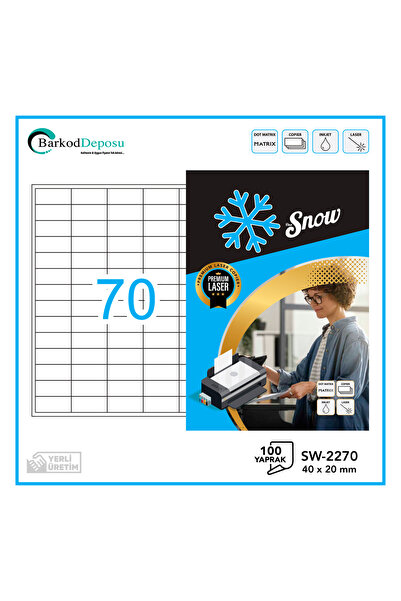 Snow BARKOD DEPOSU® Sw-2270 A4 Lazer Etiket 40×20 Mm