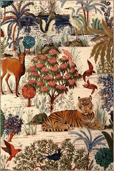 Rugs Modern Halı Çok Renkli Ağaç Geyik ve Kaplan Desenli Modern Dekoratif Hal...