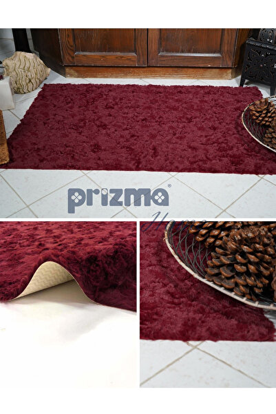 Prizma Micropost, Kaymaz, Yıkanabilir, Tekli Banyo Halısı, Paspası | Bordo - (75X110CM)