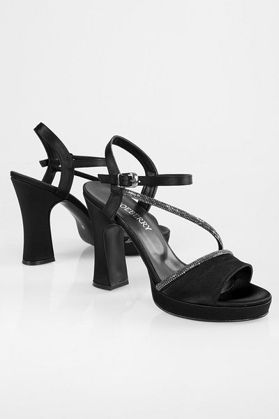 Shoeberry Dámské boty Alaia Black Satin Stone na podpatku