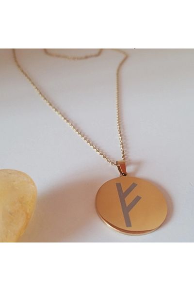 Anatolia Fehu (blessings) rune and general number sequence silver color steel necklace