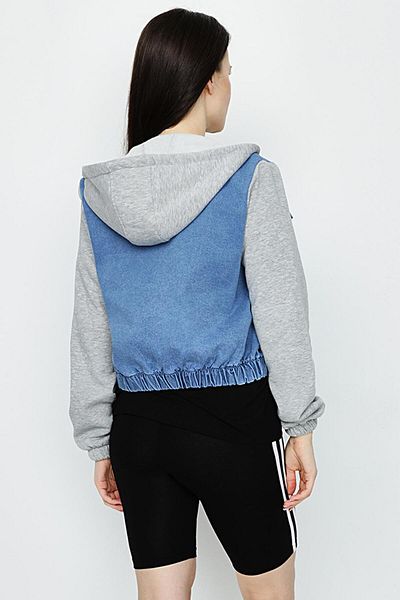 Select Moda Jachetă de blugi cu glugă și fermoar pentru femei