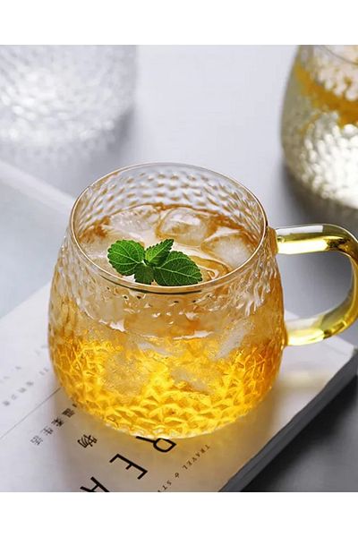 Senin Dükkanın 350 ml Gold Handle Detailed Borosilicate Glass Mug - Luxury Frosted