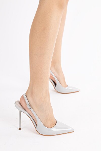 Getcho Luke Women's Stiletto Open Back Pointed Toe Stone Patent Leather Heeled Shoes