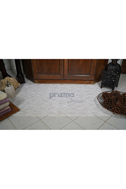 Prizma Micropost, Kaymaz, Yıkanabilir, Tekli Banyo Halısı, Paspası | Beyaz - (75X110CM)