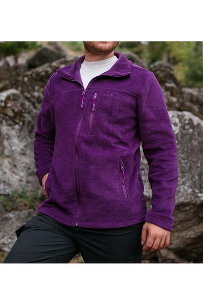 Huğlu Purple Color Single Robe Three Pocket Zippered Fleece Cardigan