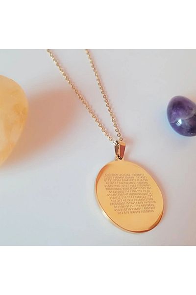 Anatolia Fehu (blessings) rune and general number sequence silver color steel necklace