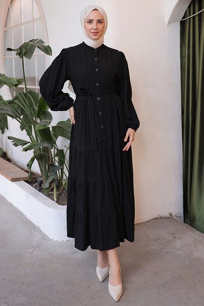 benguen 2024 Kleid mit Knopfdetail Schwarz