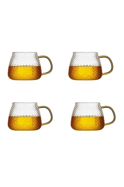 Senin Dükkanın 350 ml Gold Handle Detailed Borosilicate Glass Mug - Luxury Frosted