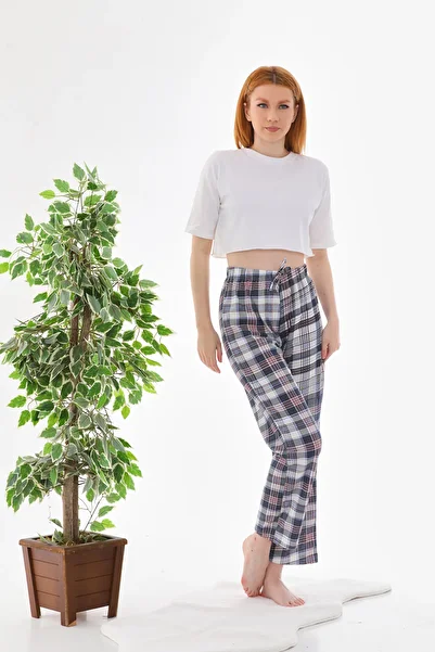 Arvin Pijama Plaid Printed Cotton Unisex Pajama Bottoms Blue Striped
