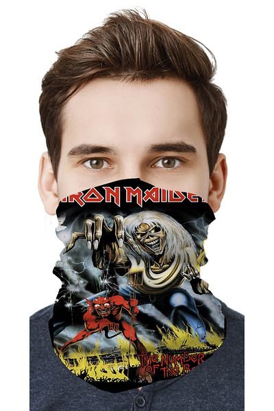 FG KONNİCHİWA قناع وجه لركوب الدراجات على شكل محرك موسيقى معدني من IRON MAIDEN، طوق رقبة خارجي، باندانا متعددة الأغراض