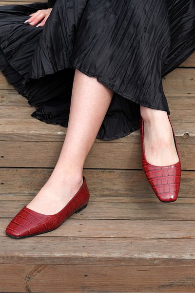 Sibel Durmaz Bunny Burgundy Patterned Ballerinas