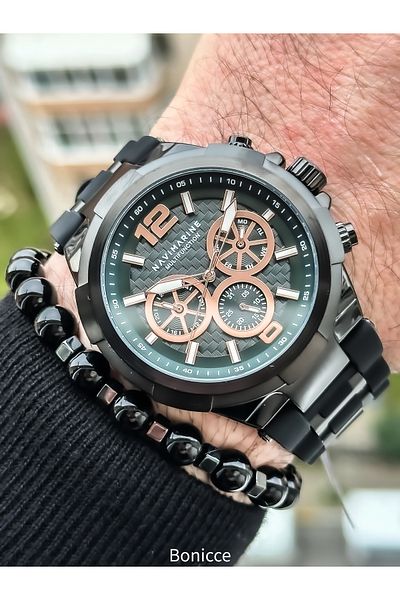 Navimarine Brand Green Silicone Cord Functions Active Men's Wrist Watch+bracelet
