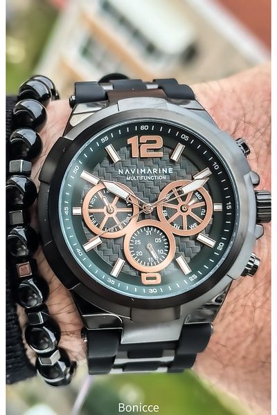 Navimarine Brand Green Silicone Cord Functions Active Men's Wrist Watch+bracelet