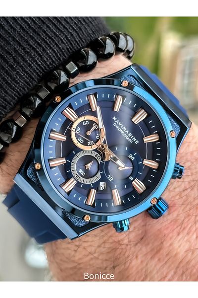 Navimarine Blue Silicone Band Functions Active Men's Wristwatch + bracelet