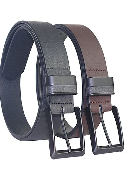 Arkem Men's Belt, Set of 2 Brown and Black Metal Bridge Canvas and Jeans Belt 4 Cm, Belt