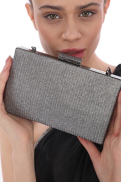 womenacs Platinum Color Breast Patterned Evening Dress Portfolio Clutch Women's Bag Handheld and Long Strap Use