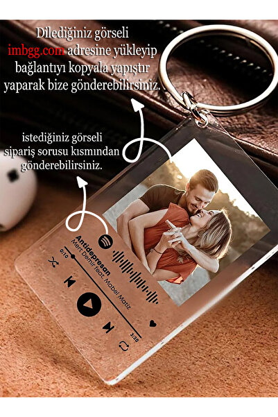 Letsbliss Spotify Barkodlu Özel Tasarım Fotoğraf Şarkı Baskılı Anahtarlık Sevgililer Gününe Özel (5X7 CM)
