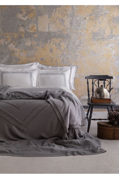 Apricitas HOME طقم غطاء لحاف مفرش سرير مزدوج من مونيدا تريكو باللون الرمادي