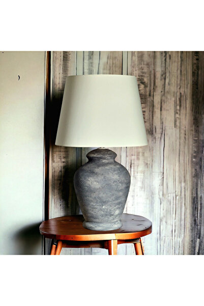 Qdec Vintage Seramik Abajur Rustik Modern Gri - Ekru