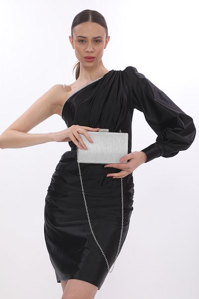 womenacs Ασημί Χρώμα με μοτίβο βραδινό φόρεμα Clutch Clutch Γυναικεία τσάντα Χρήση στο χέρι και με μακρύ λουράκι