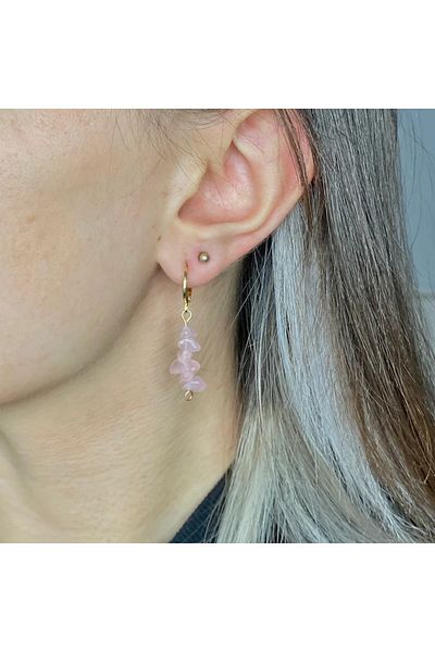 Elifsu Jewelry Pink Quartz Stone Natural Stone Earrings [silver color]