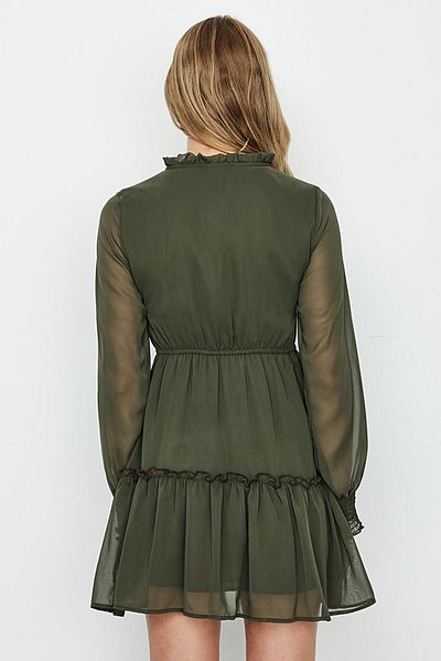 Select Moda Women's Balloon Sleeve Ruffle Chiffon Dress