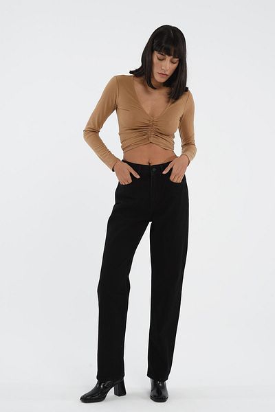 CROSS JEANS Dıana بنطلون أسود عالي الخصر للأب ذو قصة مستقيمة C 4517-065