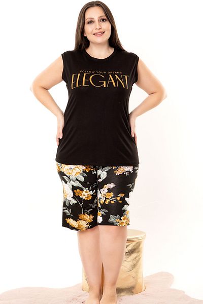 Jenny Daphne King Size Viscose Fabric Tunic Zero Short Sleeve Shorts Pajamas Set 10399