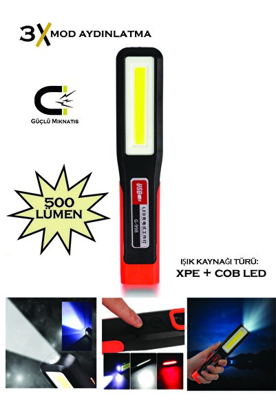 TAREZ GP-298 Mıknatıslı Tamirci Feneri,  Xpe+Cob LED Şarjlı Tamirci Lambası 3...