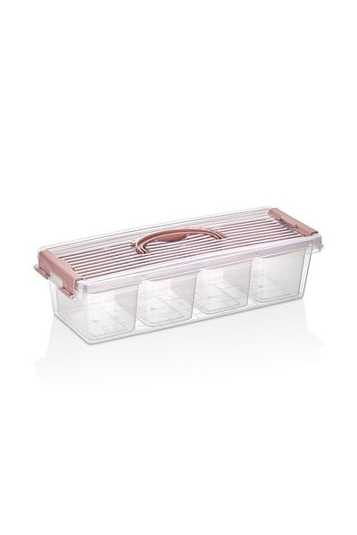 Minty Life 3.5 Lt Capacity Pink Lujo Box - Fridge and Cabinet Organizer Organizer with 4 Compartments and Handles