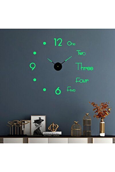 UpWay 40 Cm Duvar Saati Sessiz Çerçevesiz Fosforlu Kendinden Yapışkanlı Dekoratif