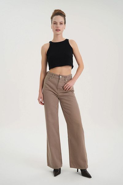 CROSS JEANS Weslie Dark Stone Color High Waist Zippered Wideleg Fit Jean Pantalon C 4530-041