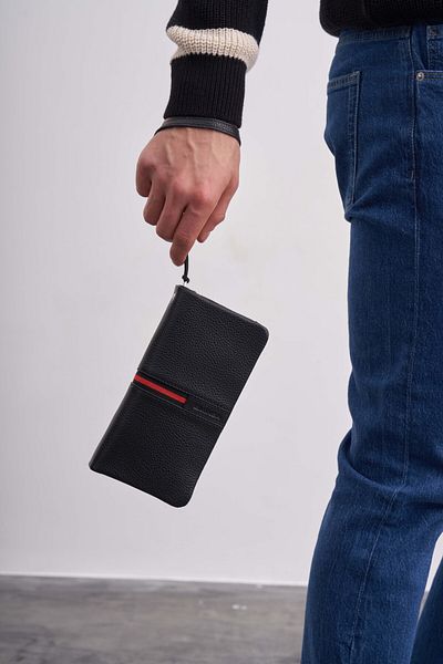 Eminsa Men's Black Leather Clutch Bag, Clutch Wallet