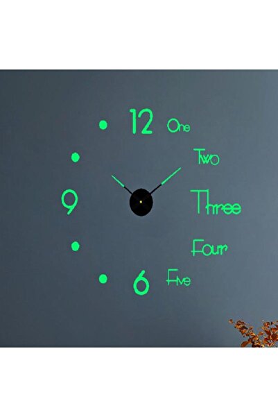 UpWay 40 Cm Duvar Saati Sessiz Çerçevesiz Fosforlu Kendinden Yapışkanlı Dekoratif