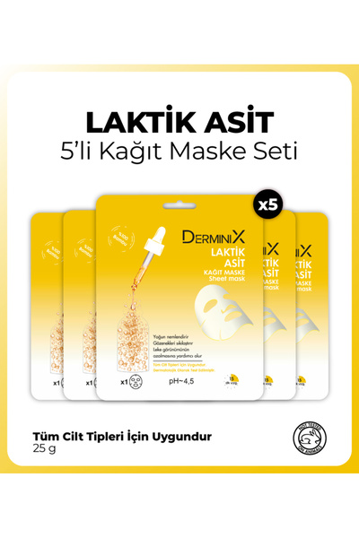Derminix Laktik Asit Gözenek Sıkılaştırıcı Leke Karşıtı Yüz Kağıt Maskesi 5'li