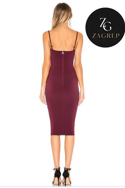 Zagrep Women's Burgundy Strap Midi Dress Silk Jersey Lined Does Not Show Inside