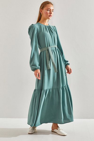 Bianco Lucci Modest Women's Three-Layer Flared Ayrobin Fabric Hijab Dress60151005