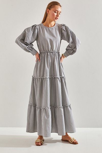 Bianco Lucci Modest Women's Three-Layer Flared Linen Ayrobin Hijab Dress60151010