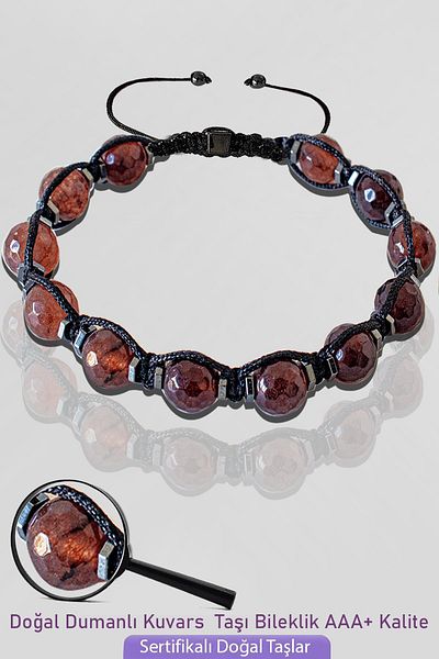 Tesbih Atölyesi Macrame Faceted and Smoked Quartz Stone Bracelet - Adjustable Certified