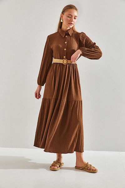 Bianco Lucci Modest Dámské pletené hidžábové šaty s páskem60151015
