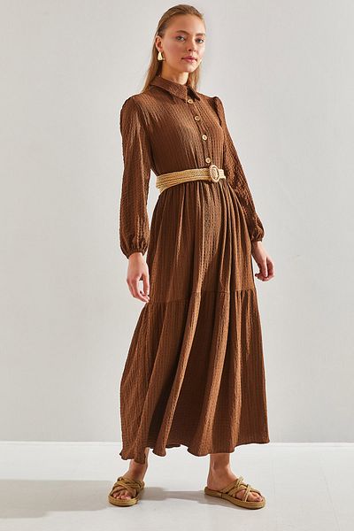Bianco Lucci Modest Dámské pletené hidžábové šaty s páskem60151015
