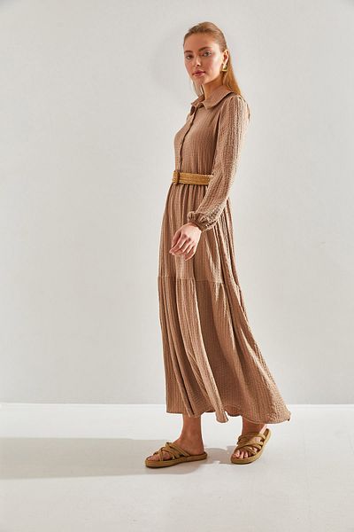 Bianco Lucci Modest Women's Belted Knitted Hijab Dress60151015