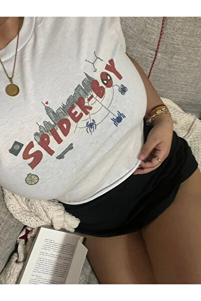 Gofeel Spider-boy crop beyaz y2k