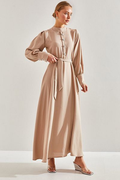 Bianco Lucci Modest Γυναικείο φόρεμα χιτζάμπ με κόσμημα με γιακά και μανίκια60151011