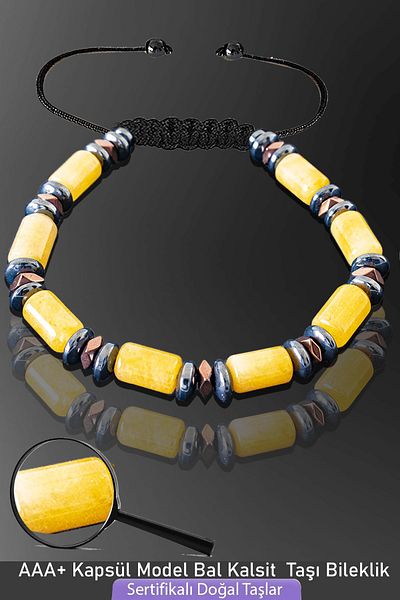 Tesbih Atölyesi Certified Rose Hematite Capsule Model AAA+ Honey Calcite Stone Bracelet