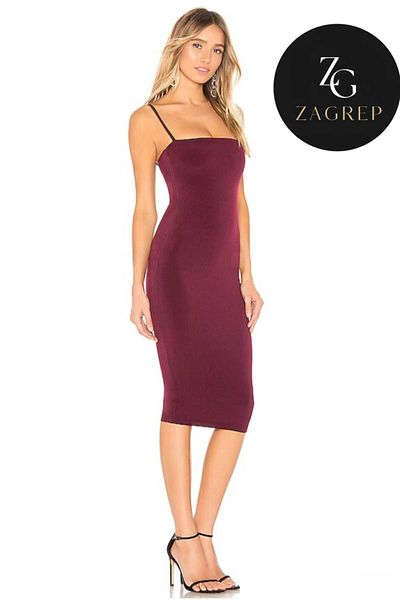 Zagrep Women's Burgundy Strap Midi Dress Silk Jersey Lined Does Not Show Inside